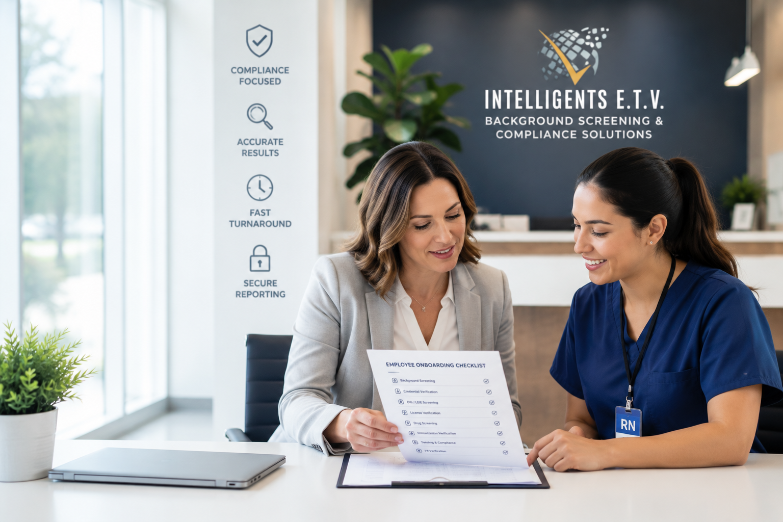 Healthcare professionals reviewing onboarding documents